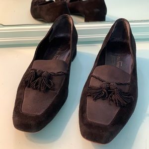 SALVATORE FERRAGAMO Black Suede Tassled Loafer